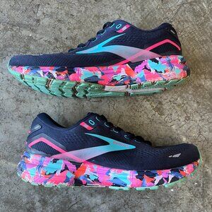 Brooks Ghost 15 Women's Running Shoes Navy Pink Aqua Camo Size 8.5 Wide D